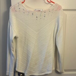 New York & Company Cream Sweater with Embellishments
